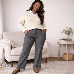AVENUE Gray Blue Brown Plaid Straight Leg Bootcut Trousers 14 Preppy Academia